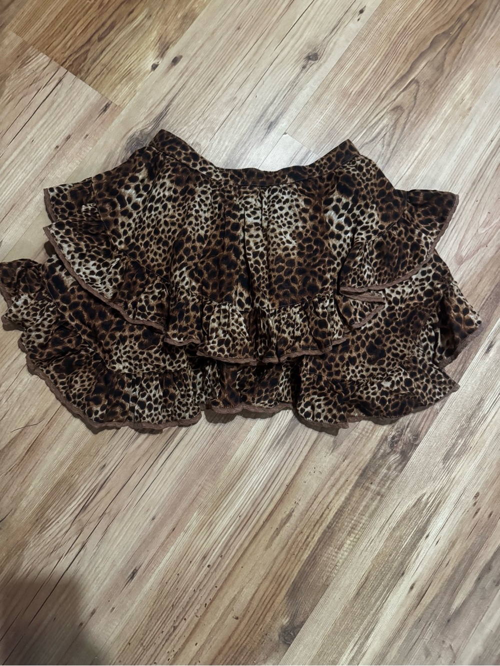 aerie Leopard Tiered Ruffle Mini Skirt - Brown